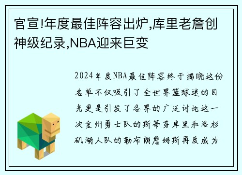 官宣!年度最佳阵容出炉,库里老詹创神级纪录,NBA迎来巨变