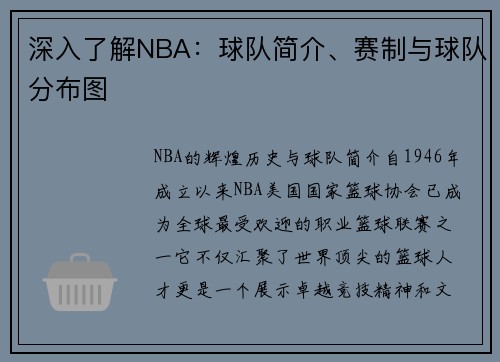 深入了解NBA：球队简介、赛制与球队分布图